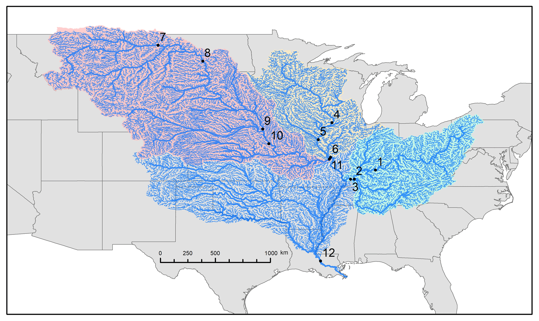 Миссури какой бассейн. Водосборный бассейн Миссисипи. Бассейн Миссисипи на карте. Река Миссисипи на карте. Река Миссисипи на карте Северной Америки.